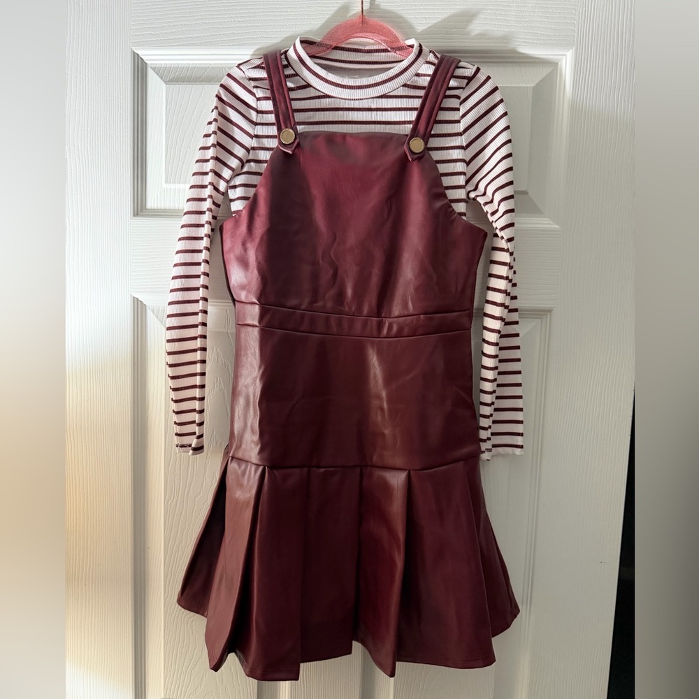 Tahari Burgundy Pinafore with Striped Top
